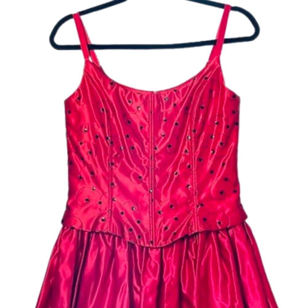 Jessica McClintock Ball Gown Vintage 90s Red Satin Corset Formal Prom 9/10 Small - Picture 13 of 14